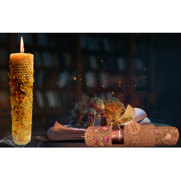 Энергетические Персонализированные Свечи из пчелиного воска, эфирных масел, минералов, лекарственных трав (21 см, диаметр 4.5 см)